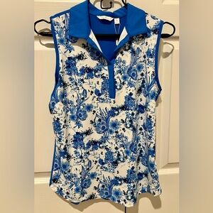 Lady Hagen Floral Blue Women's Sleeveless Golf Blouse NWT